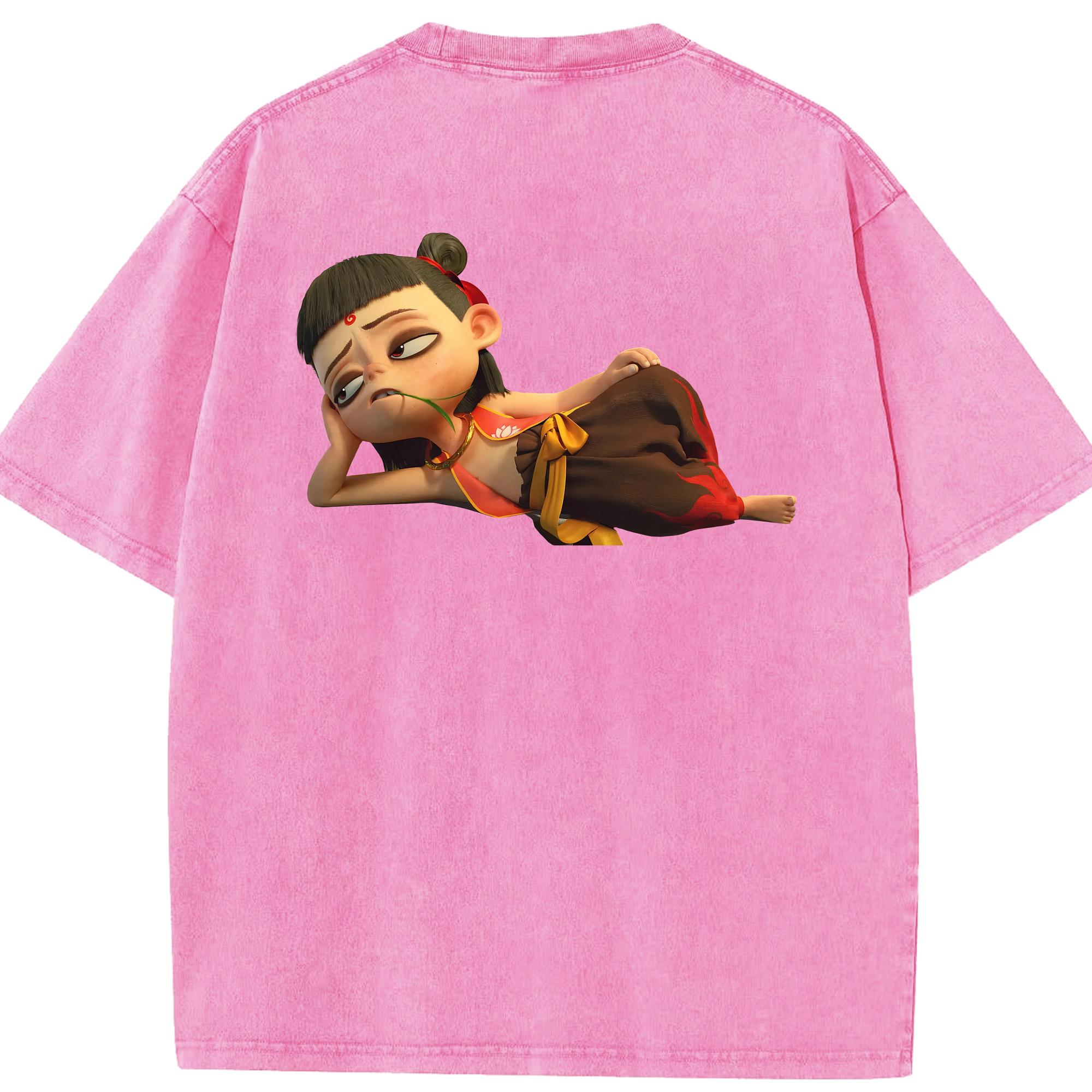 （画像用） Ne Zha 2 ナタ 魔童の大暴れ 綿100% ヴィンテージ風 半袖Tシャツ（背面プリント）